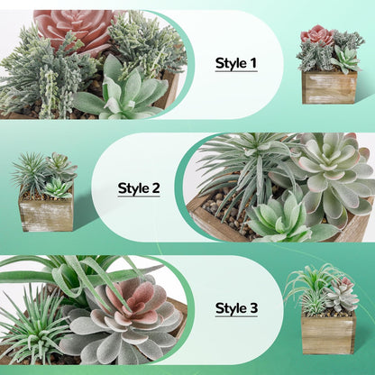 2 Pack Fake Succulents Plants in Wood Pots for Farmhouse Decor