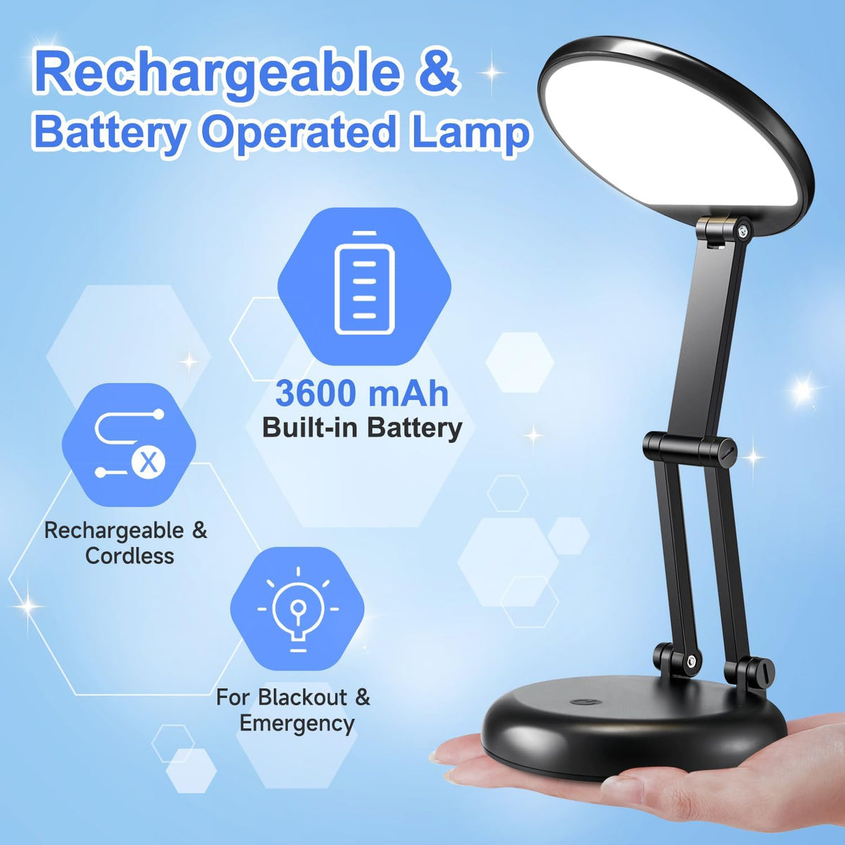 Cordless Lamp, 3600mAh Battery Operated Lamp, Rechargeable Lamp