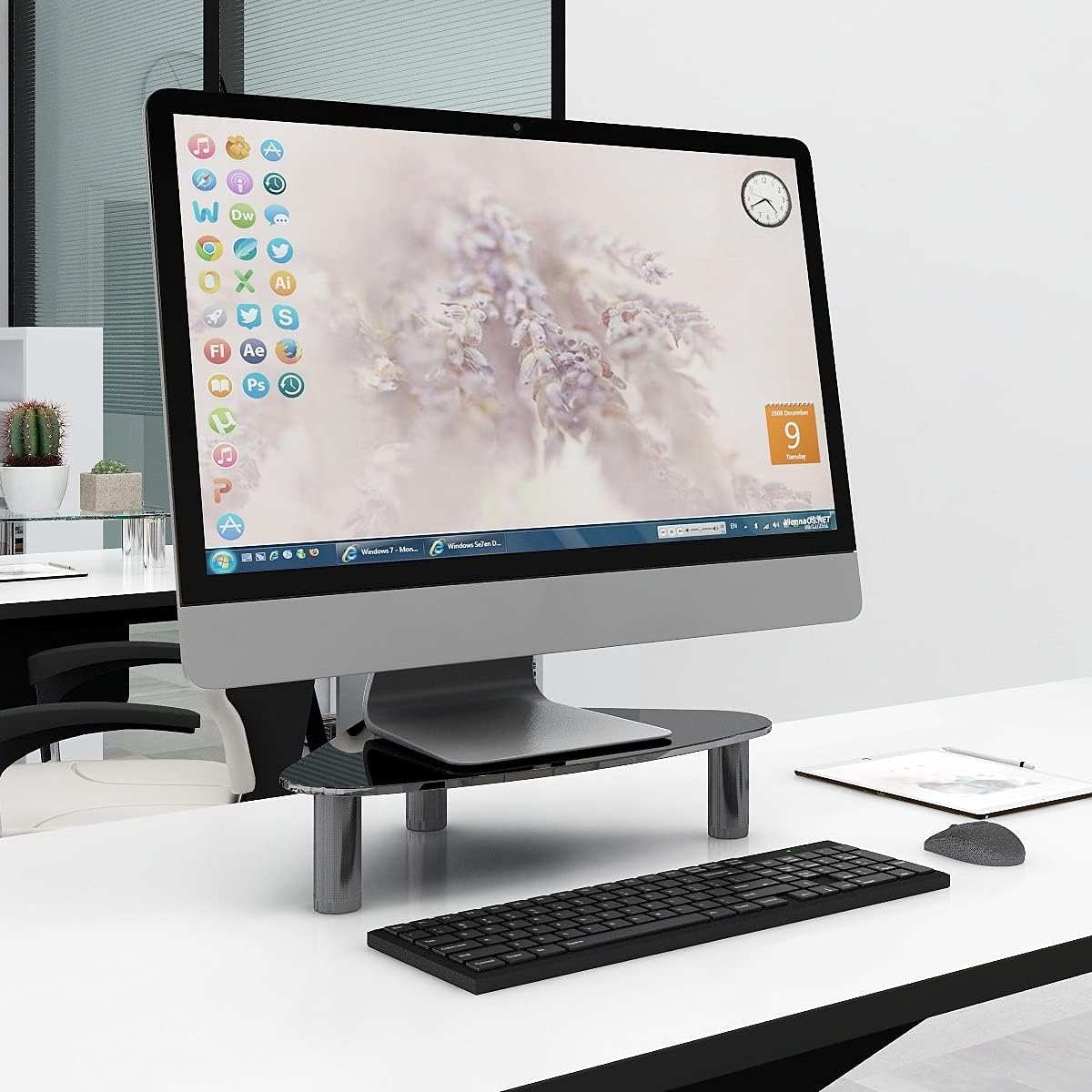 Tempered Glass Computer Monitor Riser/Triangle Save Space Desktop Corner Stand for Computer Monitor & Laptop Black HD01B-003