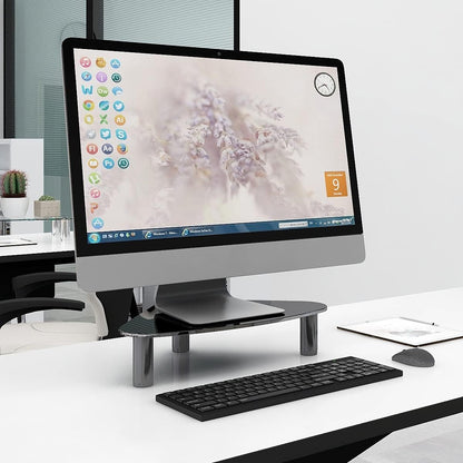 Tempered Glass Computer Monitor Riser/Triangle Save Space Desktop Corner Stand for Computer Monitor & Laptop Black HD01B-003