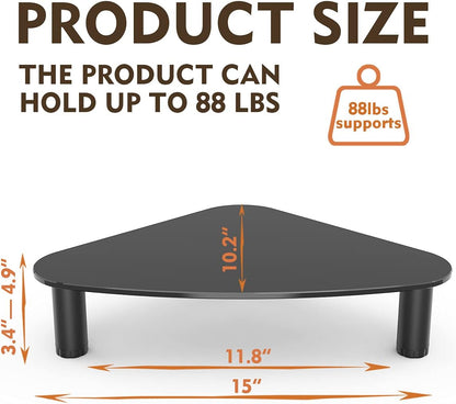 Tempered Glass Computer Monitor Riser/Triangle Save Space Desktop Corner Stand for Computer Monitor & Laptop Black HD01B-003