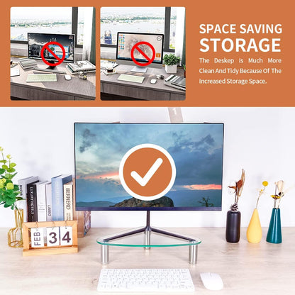 Tempered Glass Computer Monitor Riser/Triangle Save Space Desktop Corner Stand for Computer Monitor & Laptop Black HD01B-003
