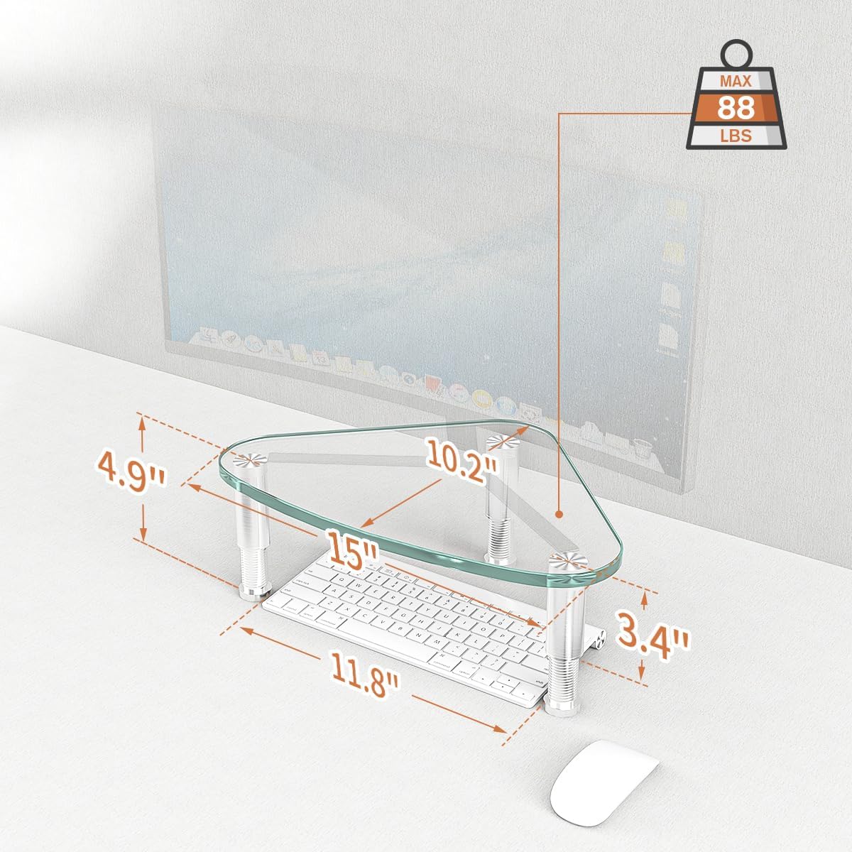 Tempered Glass Computer Monitor Riser/Triangle Save Space Desktop Corner Stand for Computer Monitor & Laptop Black HD01B-003