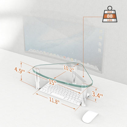 Tempered Glass Computer Monitor Riser/Triangle Save Space Desktop Corner Stand for Computer Monitor & Laptop Black HD01B-003