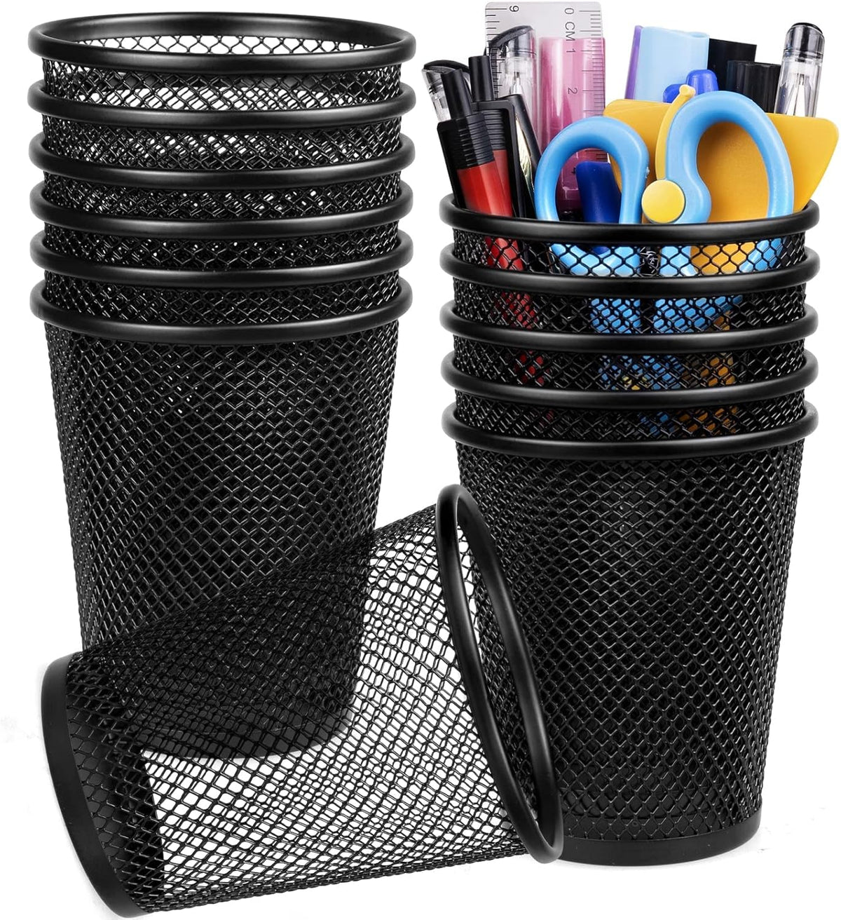 Pen Holder for Desk Mesh Pen Cups Metal Pencil Holder 12 Packs Desk Organizers and Storage