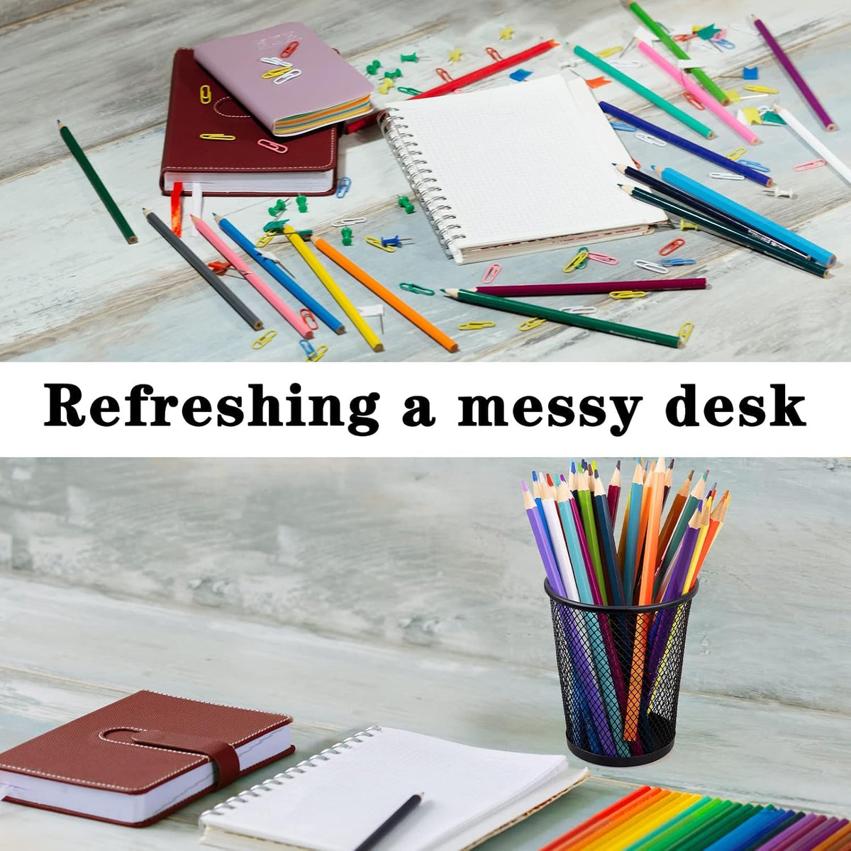 Pen Holder for Desk Mesh Pen Cups Metal Pencil Holder 12 Packs Desk Organizers and Storage