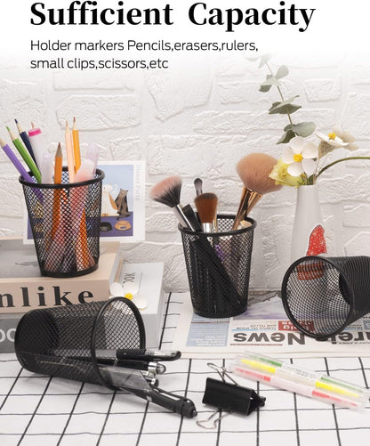 Pen Holder for Desk Mesh Pen Cups Metal Pencil Holder 12 Packs Desk Organizers and Storage