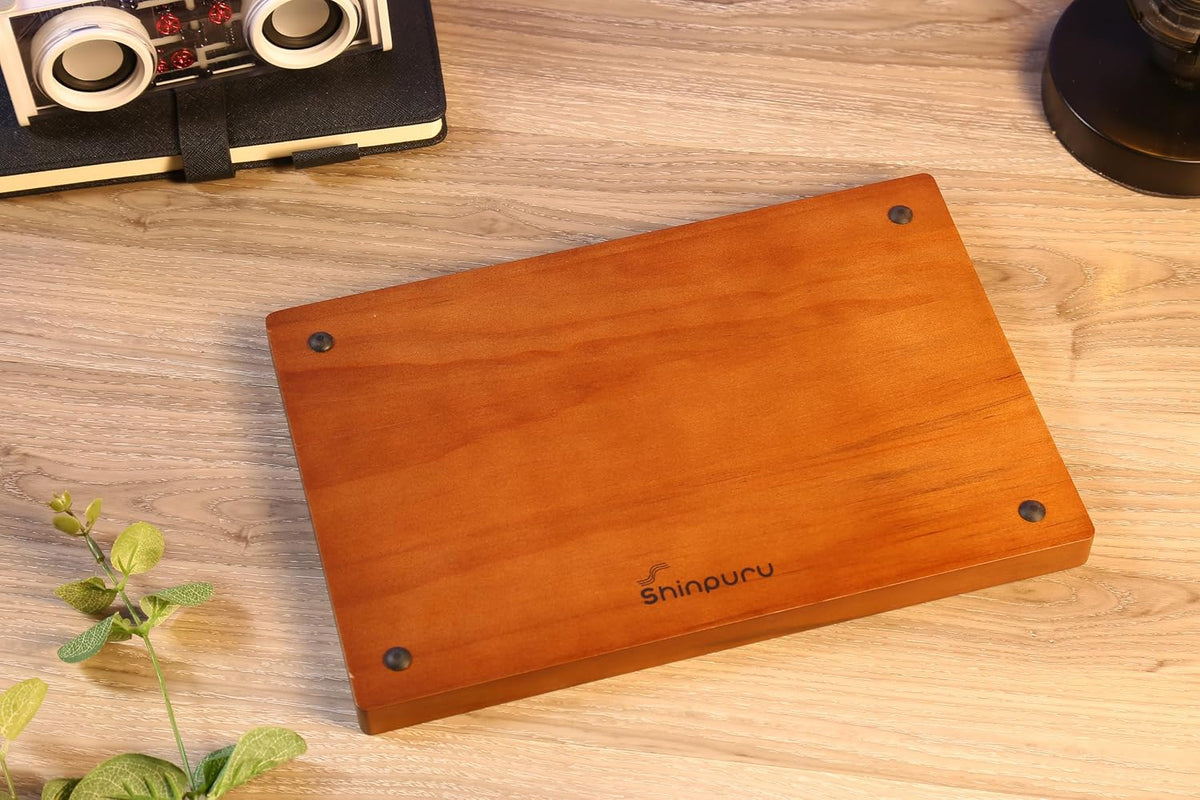 Shinpuru Wooden Valet Tray for Men, Nightstand Organizer with Leather Inlay, EDC Essentials Catchall Tray for Keys, Phone, Wallet, Watch, Earbuds - Bedside Desk Entryway Tray (Wood)