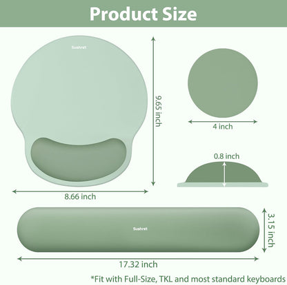 Mouse Pad and Keyboard Wrist Rest, 3-in-1 Gel Memory Foam Ergonomic Mouse Pad with Wrist Rest Set,Gaming Mousepad Arm Cushion Support for Computer Office Desk Accessories Cute Setup,Sage Green