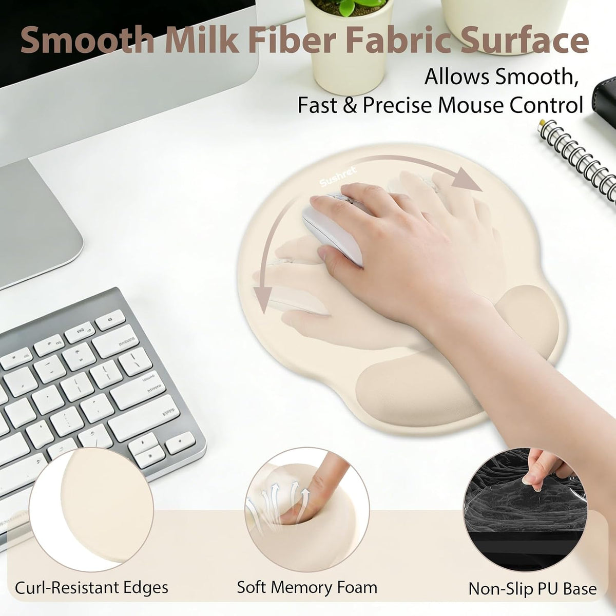 Mouse Pad and Keyboard Wrist Rest, 3-in-1 Gel Memory Foam Ergonomic Mouse Pad with Wrist Rest Set,Gaming Mousepad Arm Cushion Support for Computer Office Desk Accessories Cute Setup,Sage Green