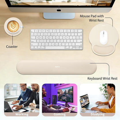 Mouse Pad and Keyboard Wrist Rest, 3-in-1 Gel Memory Foam Ergonomic Mouse Pad with Wrist Rest Set,Gaming Mousepad Arm Cushion Support for Computer Office Desk Accessories Cute Setup,Sage Green