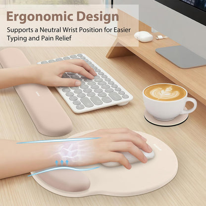 Mouse Pad and Keyboard Wrist Rest, 3-in-1 Gel Memory Foam Ergonomic Mouse Pad with Wrist Rest Set,Gaming Mousepad Arm Cushion Support for Computer Office Desk Accessories Cute Setup,Sage Green