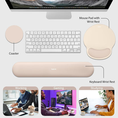 Mouse Pad and Keyboard Wrist Rest, 3-in-1 Gel Memory Foam Ergonomic Mouse Pad with Wrist Rest Set,Gaming Mousepad Arm Cushion Support for Computer Office Desk Accessories Cute Setup,Sage Green