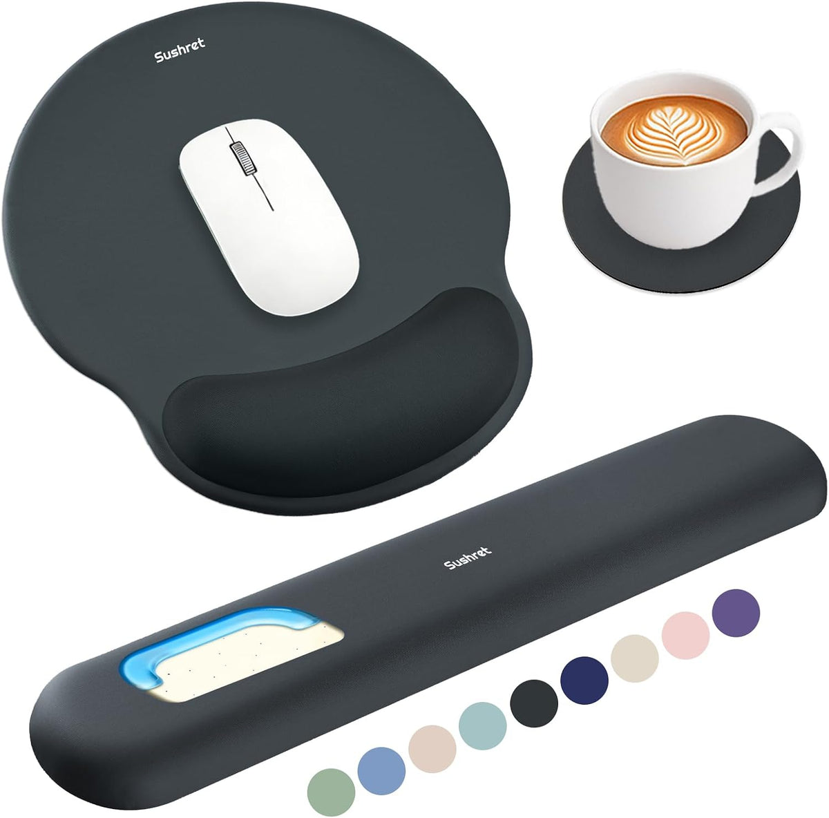 Mouse Pad and Keyboard Wrist Rest, 3-in-1 Gel Memory Foam Ergonomic Mouse Pad with Wrist Rest Set,Gaming Mousepad Arm Cushion Support for Computer Office Desk Accessories Cute Setup,Sage Green