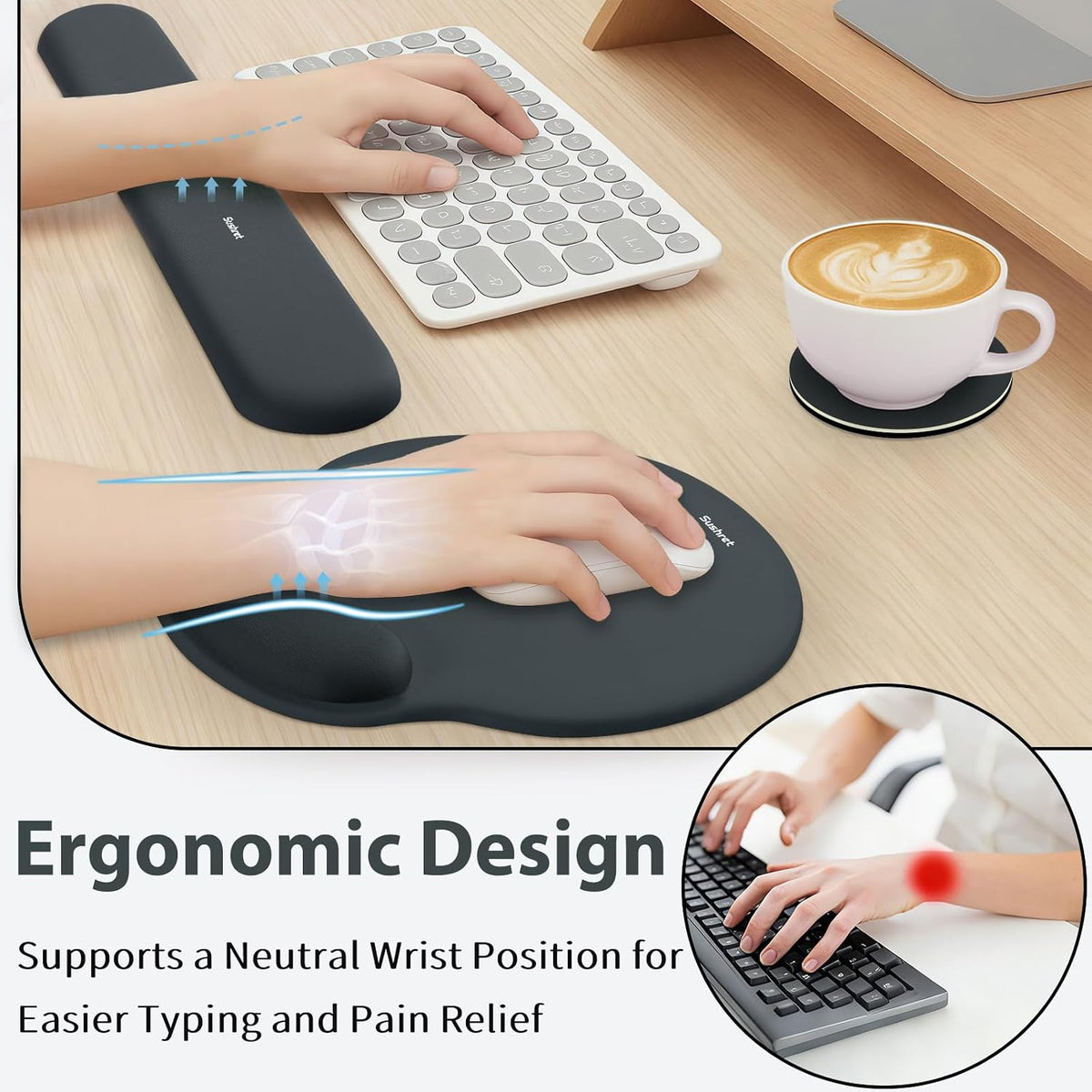 Mouse Pad and Keyboard Wrist Rest, 3-in-1 Gel Memory Foam Ergonomic Mouse Pad with Wrist Rest Set,Gaming Mousepad Arm Cushion Support for Computer Office Desk Accessories Cute Setup,Sage Green