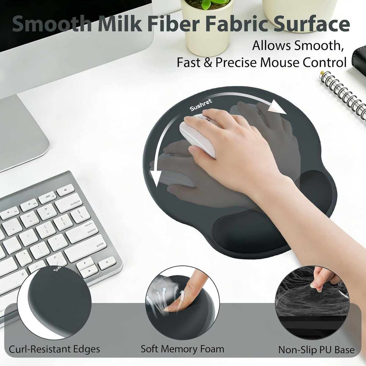 Mouse Pad and Keyboard Wrist Rest, 3-in-1 Gel Memory Foam Ergonomic Mouse Pad with Wrist Rest Set,Gaming Mousepad Arm Cushion Support for Computer Office Desk Accessories Cute Setup,Sage Green