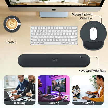 Mouse Pad and Keyboard Wrist Rest, 3-in-1 Gel Memory Foam Ergonomic Mouse Pad with Wrist Rest Set,Gaming Mousepad Arm Cushion Support for Computer Office Desk Accessories Cute Setup,Sage Green