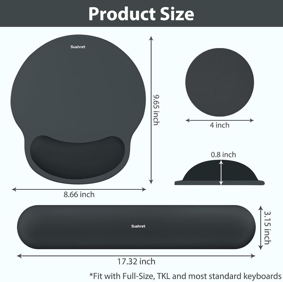 Mouse Pad and Keyboard Wrist Rest, 3-in-1 Gel Memory Foam Ergonomic Mouse Pad with Wrist Rest Set,Gaming Mousepad Arm Cushion Support for Computer Office Desk Accessories Cute Setup,Sage Green