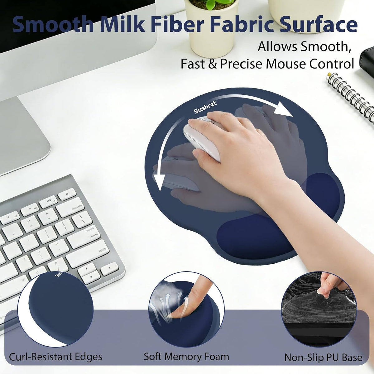 Mouse Pad and Keyboard Wrist Rest, 3-in-1 Gel Memory Foam Ergonomic Mouse Pad with Wrist Rest Set,Gaming Mousepad Arm Cushion Support for Computer Office Desk Accessories Cute Setup,Sage Green