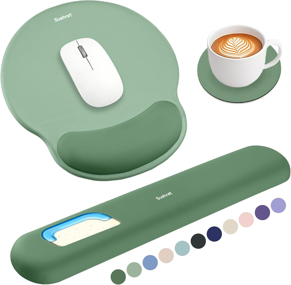 Mouse Pad and Keyboard Wrist Rest, 3-in-1 Gel Memory Foam Ergonomic Mouse Pad with Wrist Rest Set,Gaming Mousepad Arm Cushion Support for Computer Office Desk Accessories Cute Setup,Sage Green