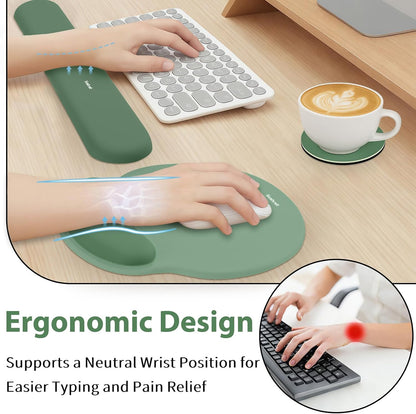 Mouse Pad and Keyboard Wrist Rest, 3-in-1 Gel Memory Foam Ergonomic Mouse Pad with Wrist Rest Set,Gaming Mousepad Arm Cushion Support for Computer Office Desk Accessories Cute Setup,Sage Green