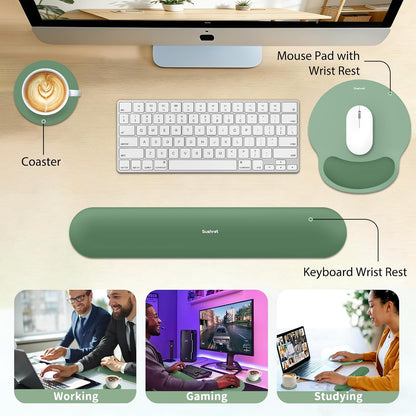 Mouse Pad and Keyboard Wrist Rest, 3-in-1 Gel Memory Foam Ergonomic Mouse Pad with Wrist Rest Set,Gaming Mousepad Arm Cushion Support for Computer Office Desk Accessories Cute Setup,Sage Green