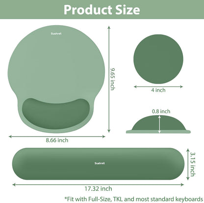 Mouse Pad and Keyboard Wrist Rest, 3-in-1 Gel Memory Foam Ergonomic Mouse Pad with Wrist Rest Set,Gaming Mousepad Arm Cushion Support for Computer Office Desk Accessories Cute Setup,Sage Green