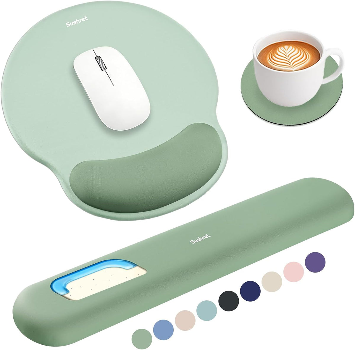 Mouse Pad and Keyboard Wrist Rest, 3-in-1 Gel Memory Foam Ergonomic Mouse Pad with Wrist Rest Set,Gaming Mousepad Arm Cushion Support for Computer Office Desk Accessories Cute Setup,Sage Green
