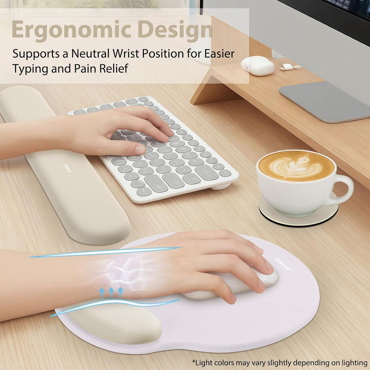 Mouse Pad and Keyboard Wrist Rest, 3-in-1 Gel Memory Foam Ergonomic Mouse Pad with Wrist Rest Set,Gaming Mousepad Arm Cushion Support for Computer Office Desk Accessories Cute Setup,Sage Green