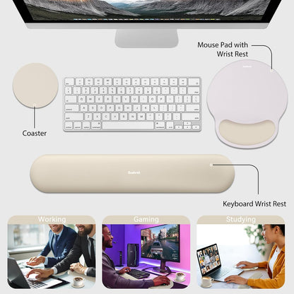 Mouse Pad and Keyboard Wrist Rest, 3-in-1 Gel Memory Foam Ergonomic Mouse Pad with Wrist Rest Set,Gaming Mousepad Arm Cushion Support for Computer Office Desk Accessories Cute Setup,Sage Green