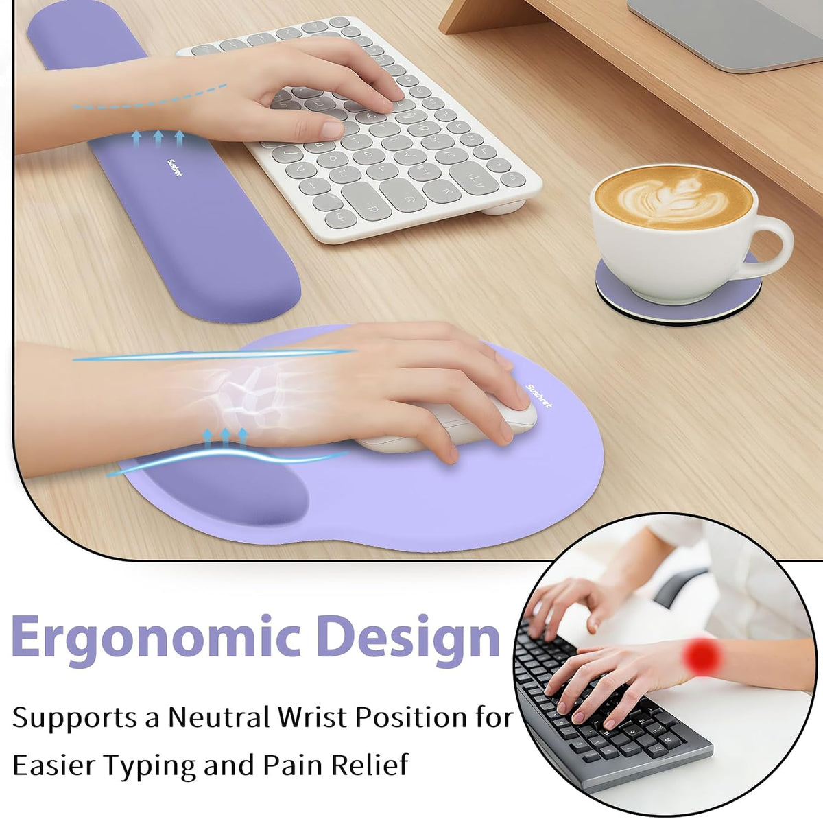Mouse Pad and Keyboard Wrist Rest, 3-in-1 Gel Memory Foam Ergonomic Mouse Pad with Wrist Rest Set,Gaming Mousepad Arm Cushion Support for Computer Office Desk Accessories Cute Setup,Sage Green
