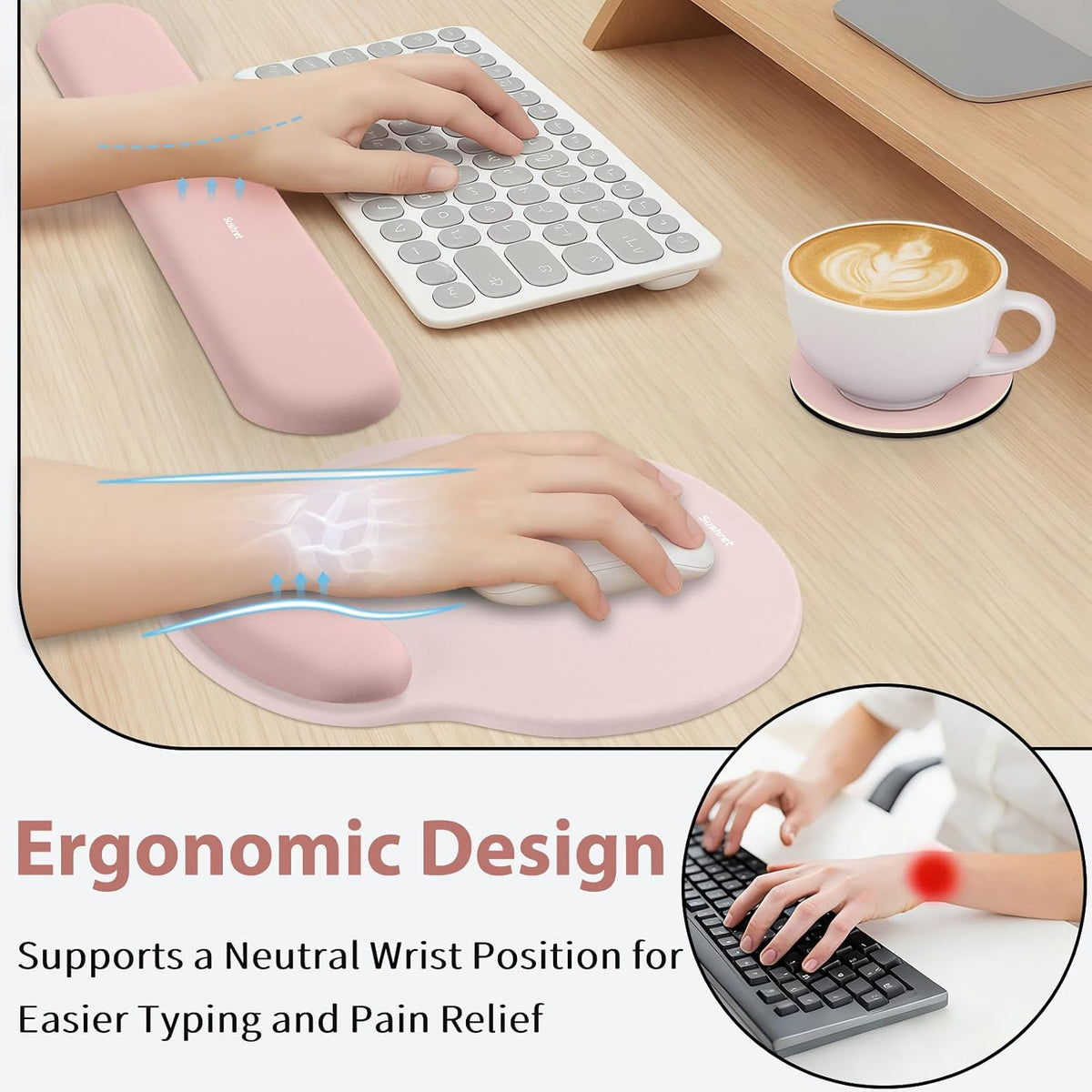 Mouse Pad and Keyboard Wrist Rest, 3-in-1 Gel Memory Foam Ergonomic Mouse Pad with Wrist Rest Set,Gaming Mousepad Arm Cushion Support for Computer Office Desk Accessories Cute Setup,Sage Green
