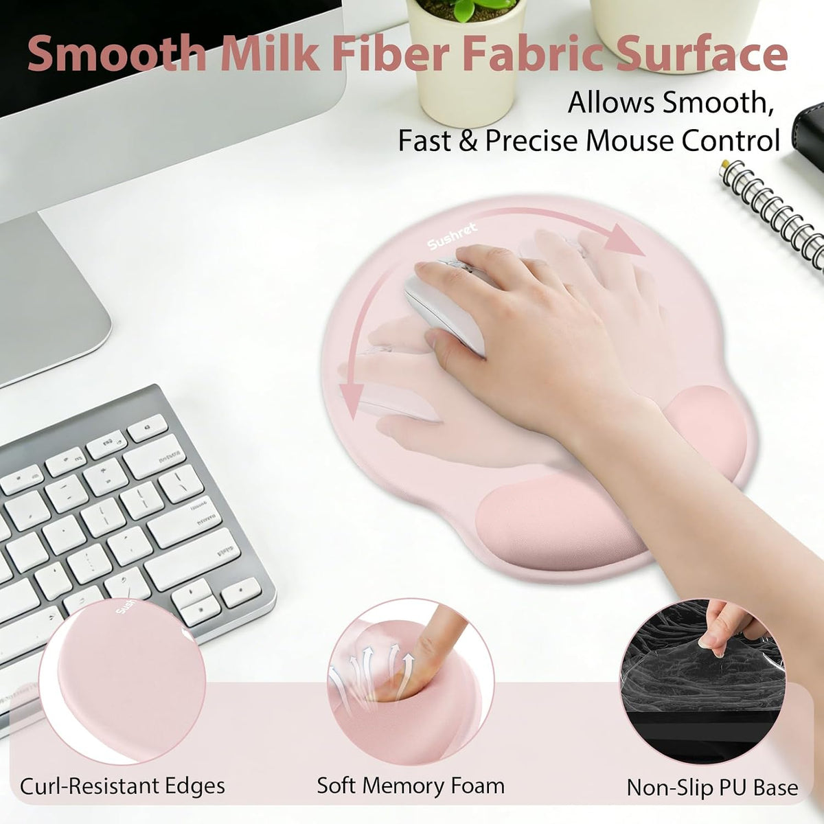 Mouse Pad and Keyboard Wrist Rest, 3-in-1 Gel Memory Foam Ergonomic Mouse Pad with Wrist Rest Set,Gaming Mousepad Arm Cushion Support for Computer Office Desk Accessories Cute Setup,Sage Green