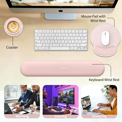 Mouse Pad and Keyboard Wrist Rest, 3-in-1 Gel Memory Foam Ergonomic Mouse Pad with Wrist Rest Set,Gaming Mousepad Arm Cushion Support for Computer Office Desk Accessories Cute Setup,Sage Green