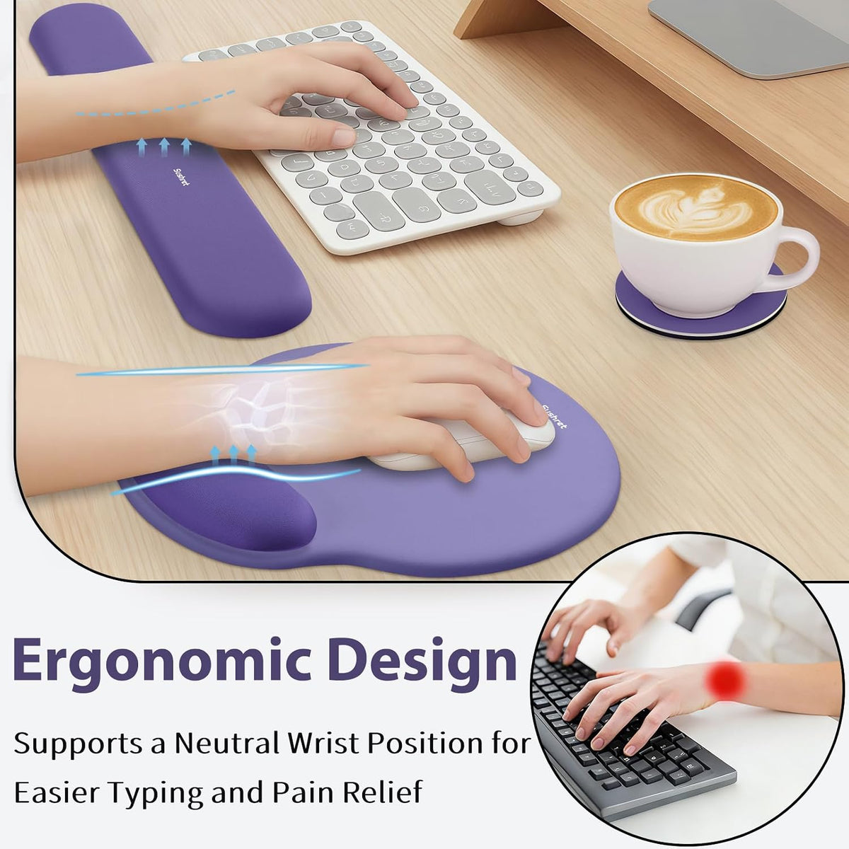 Mouse Pad and Keyboard Wrist Rest, 3-in-1 Gel Memory Foam Ergonomic Mouse Pad with Wrist Rest Set,Gaming Mousepad Arm Cushion Support for Computer Office Desk Accessories Cute Setup,Sage Green
