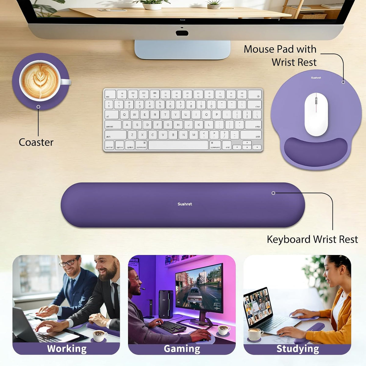 Mouse Pad and Keyboard Wrist Rest, 3-in-1 Gel Memory Foam Ergonomic Mouse Pad with Wrist Rest Set,Gaming Mousepad Arm Cushion Support for Computer Office Desk Accessories Cute Setup,Sage Green