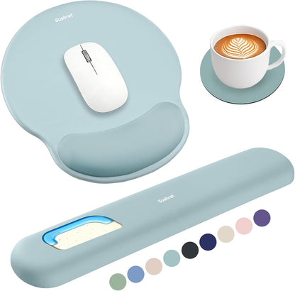 Mouse Pad and Keyboard Wrist Rest, 3-in-1 Gel Memory Foam Ergonomic Mouse Pad with Wrist Rest Set,Gaming Mousepad Arm Cushion Support for Computer Office Desk Accessories Cute Setup,Sage Green