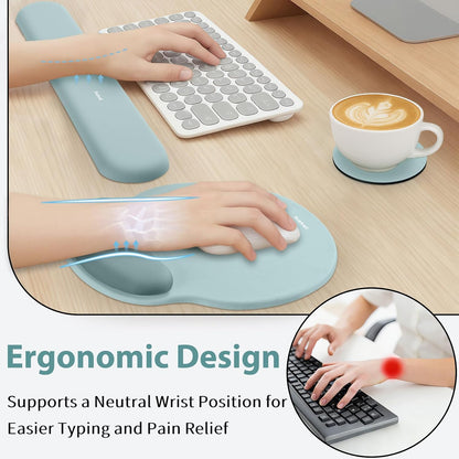 Mouse Pad and Keyboard Wrist Rest, 3-in-1 Gel Memory Foam Ergonomic Mouse Pad with Wrist Rest Set,Gaming Mousepad Arm Cushion Support for Computer Office Desk Accessories Cute Setup,Sage Green