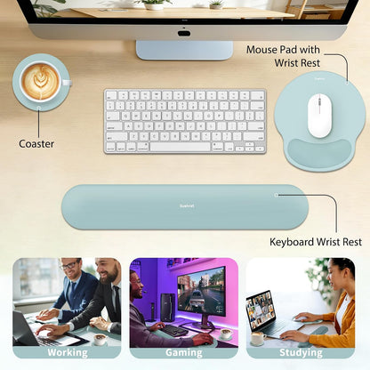 Mouse Pad and Keyboard Wrist Rest, 3-in-1 Gel Memory Foam Ergonomic Mouse Pad with Wrist Rest Set,Gaming Mousepad Arm Cushion Support for Computer Office Desk Accessories Cute Setup,Sage Green