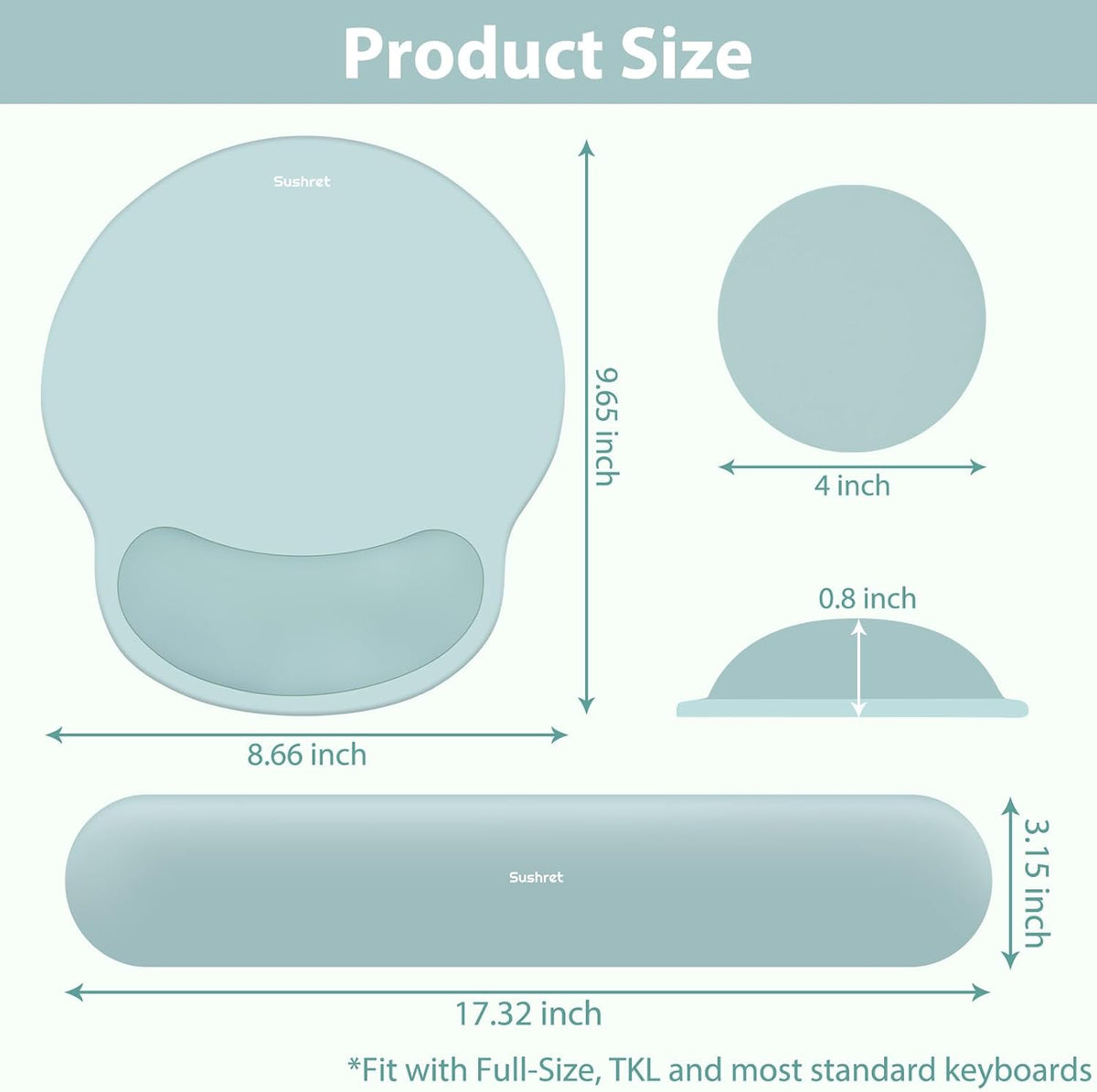 Mouse Pad and Keyboard Wrist Rest, 3-in-1 Gel Memory Foam Ergonomic Mouse Pad with Wrist Rest Set,Gaming Mousepad Arm Cushion Support for Computer Office Desk Accessories Cute Setup,Sage Green