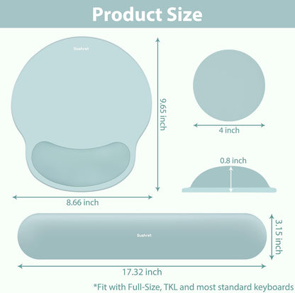 Mouse Pad and Keyboard Wrist Rest, 3-in-1 Gel Memory Foam Ergonomic Mouse Pad with Wrist Rest Set,Gaming Mousepad Arm Cushion Support for Computer Office Desk Accessories Cute Setup,Sage Green