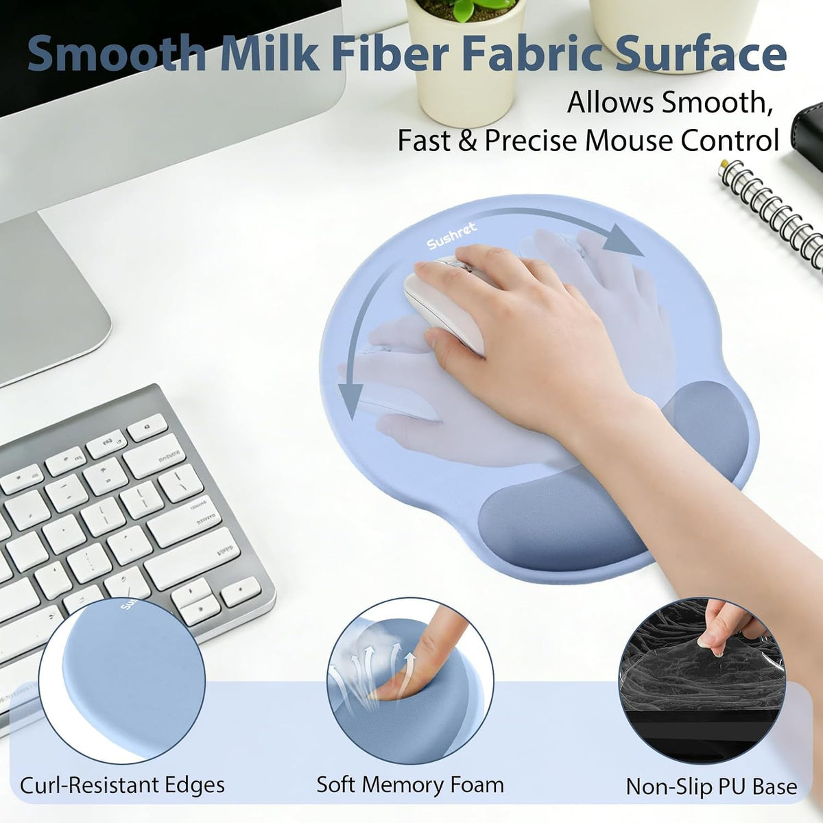 Mouse Pad and Keyboard Wrist Rest, 3-in-1 Gel Memory Foam Ergonomic Mouse Pad with Wrist Rest Set,Gaming Mousepad Arm Cushion Support for Computer Office Desk Accessories Cute Setup,Sage Green