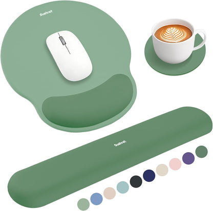 Mouse Pad and Keyboard Wrist Rest, 3-in-1 Gel Memory Foam Ergonomic Mouse Pad with Wrist Rest Set,Gaming Mousepad Arm Cushion Support for Computer Office Desk Accessories Cute Setup,Sage Green