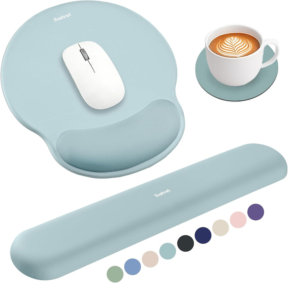 Mouse Pad and Keyboard Wrist Rest, 3-in-1 Gel Memory Foam Ergonomic Mouse Pad with Wrist Rest Set,Gaming Mousepad Arm Cushion Support for Computer Office Desk Accessories Cute Setup,Sage Green