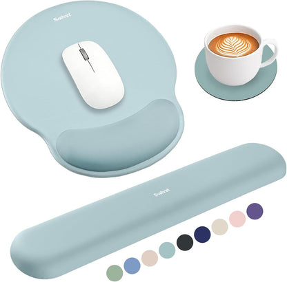 Mouse Pad and Keyboard Wrist Rest, 3-in-1 Gel Memory Foam Ergonomic Mouse Pad with Wrist Rest Set,Gaming Mousepad Arm Cushion Support for Computer Office Desk Accessories Cute Setup,Sage Green