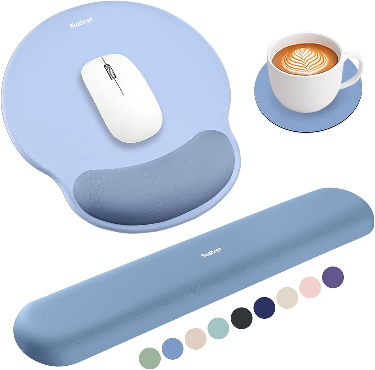 Mouse Pad and Keyboard Wrist Rest, 3-in-1 Gel Memory Foam Ergonomic Mouse Pad with Wrist Rest Set,Gaming Mousepad Arm Cushion Support for Computer Office Desk Accessories Cute Setup,Sage Green