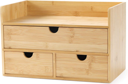 Bamboo Desk Organizer with Drawers, 3-Drawer Desktop Storage Box