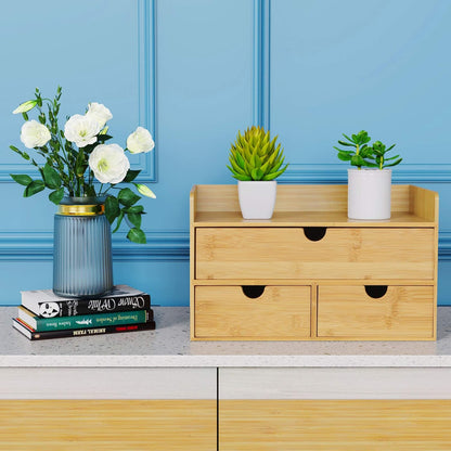 Bamboo Desk Organizer with Drawers, 3-Drawer Desktop Storage Box