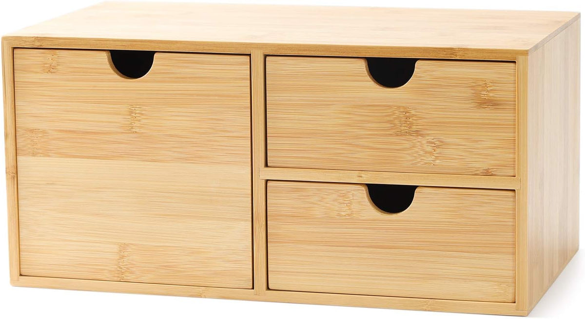 Bamboo Desk Organizer with Drawers, 3-Drawer Desktop Storage Box