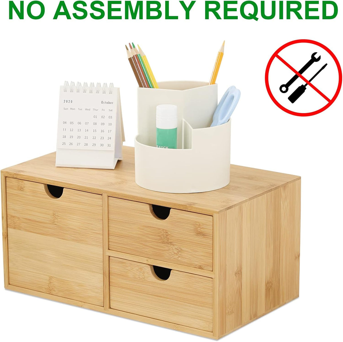 Bamboo Desk Organizer with Drawers, 3-Drawer Desktop Storage Box